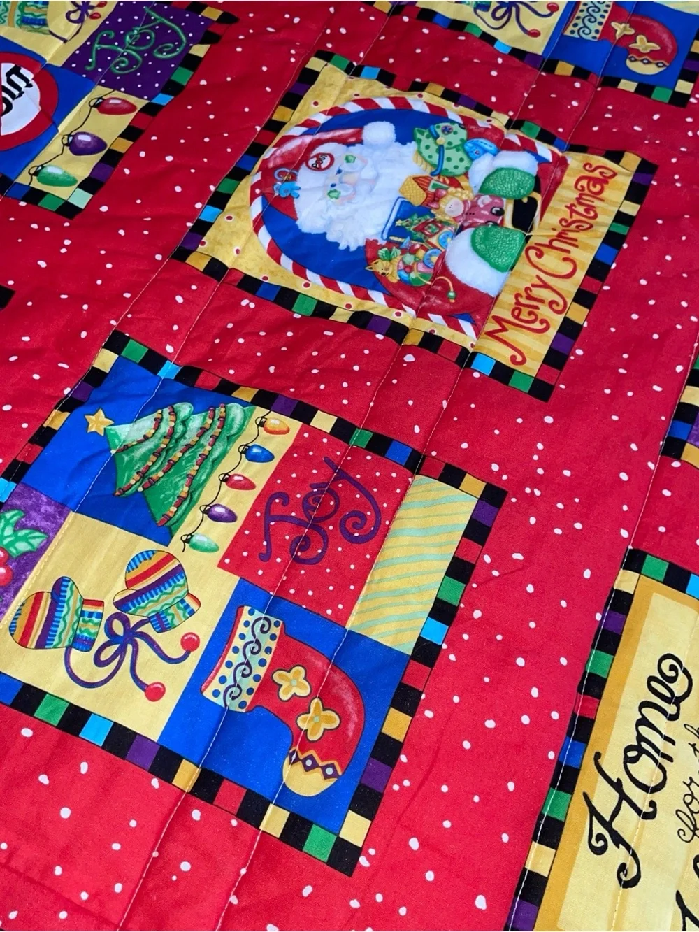 Home Holidays Red Christmas Patchwork Throw Blanket‎ -handmade